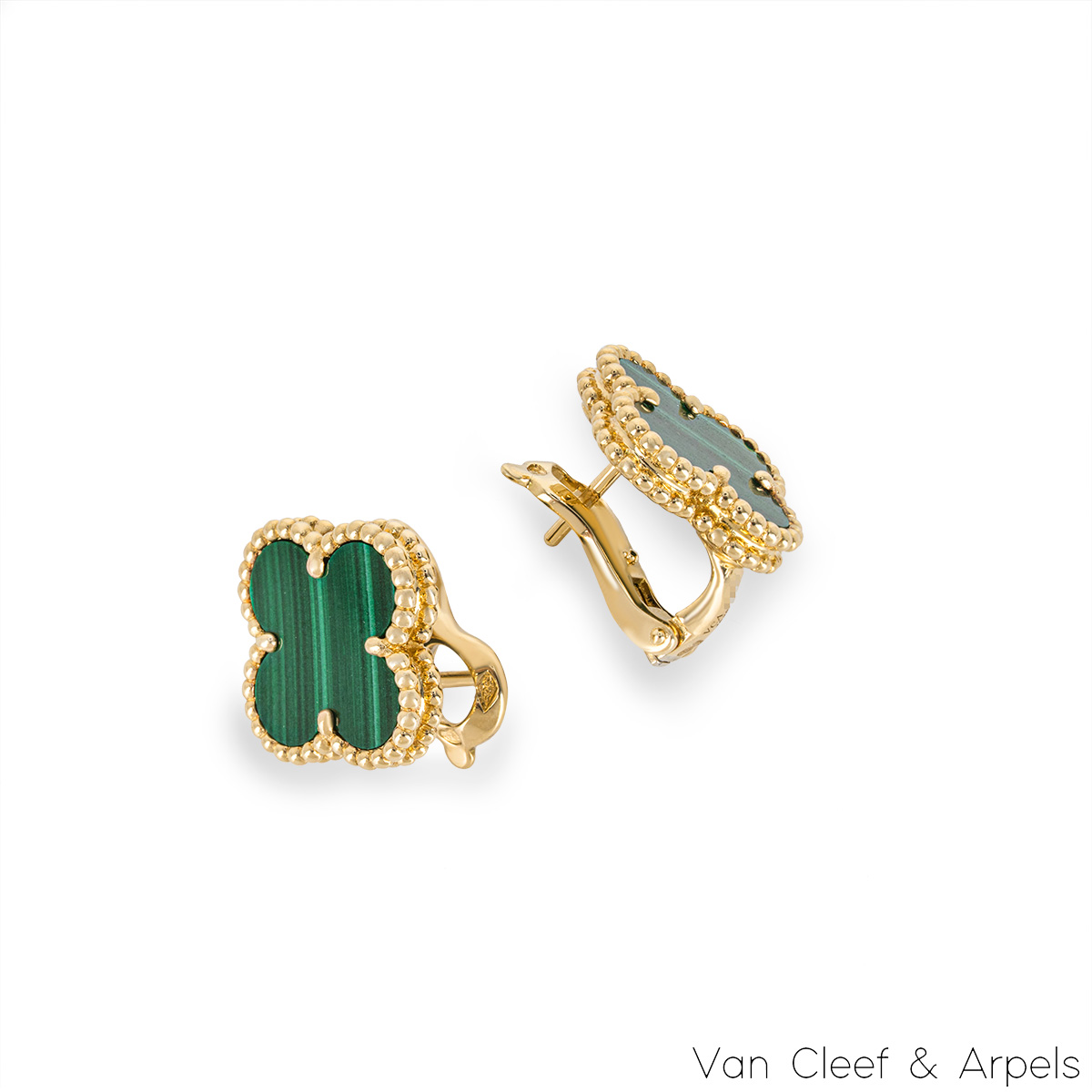 Van Cleef & Arpels Yellow Gold Malachite Vintage Alhambra Earrings VCARO3QL00